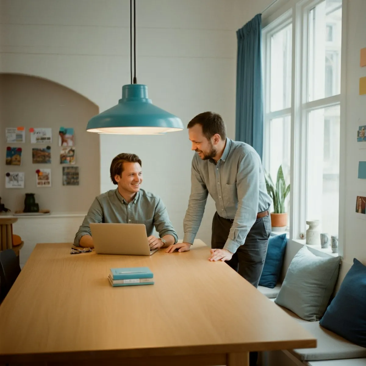 Consultants collaborating with a client, analyzing data on screens.